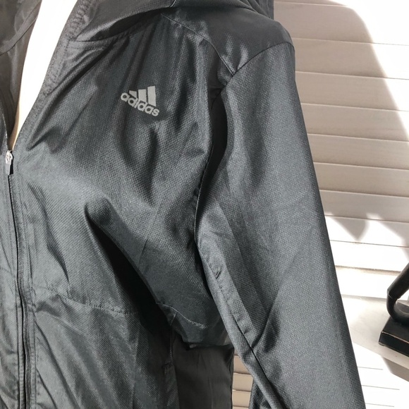 Adidas Black Windbreaker Jacket Hooded Zip Pockets Size Small - Picture 6 of 10